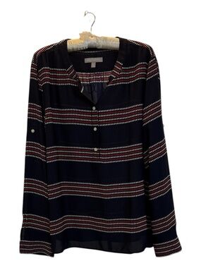Banana Republic XL Navy Red White Polka Dot Stripe Blouse Career Work Top